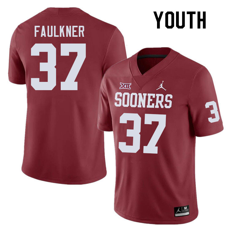 Youth #37 River Faulkner Oklahoma Sooners College Football Jerseys Stitched-Crimson